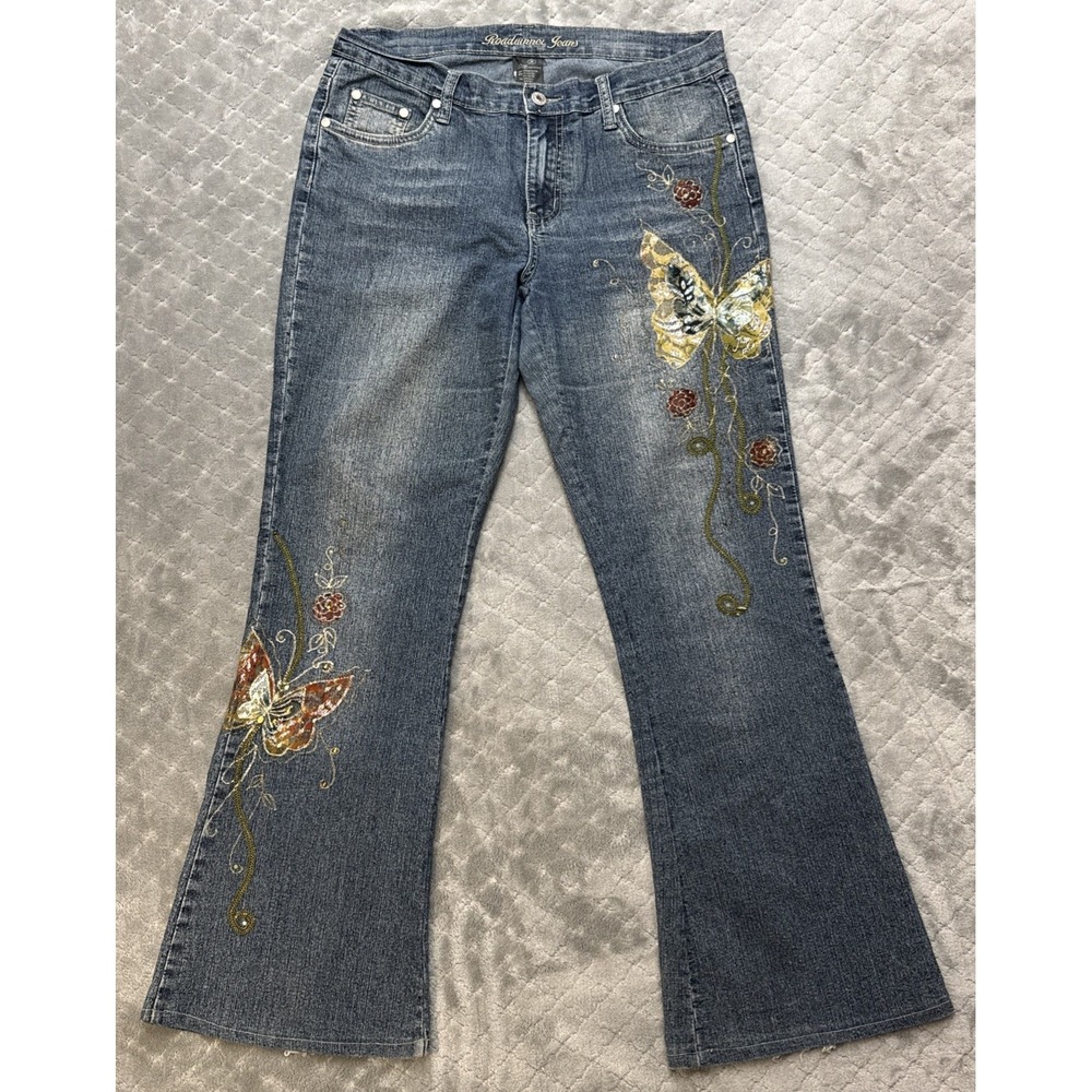 Roadrunner Jeans Women's 10 Bootcut Vintage Butterfly Embroidery Rhinestone Y2K